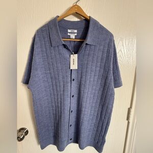 Jason Wu Blue Button Up Short Sleeve Shirt 100% Wool Size XL NWT
